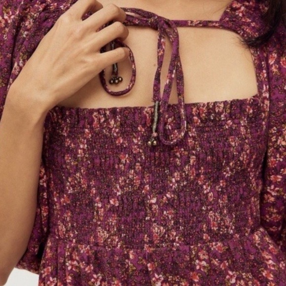 Free People Floral Print Smocked Dress with Puff Sleeves - Picture 6 of 7
